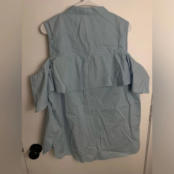 Women’s Off the shoulder button down blue blouse size XL Vance Camino #1434 - Picture 3 of 6